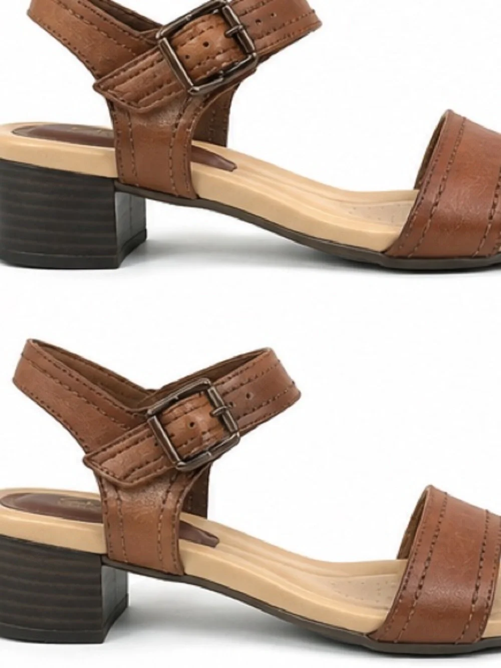 Clarks Brown Leather Block Heel Sandals with Ankle Buckle